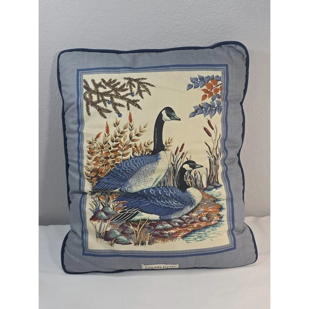 Vintage Canada Goose Throw Pillow Lodge Cabin Blue Handmade